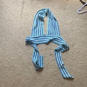 Blue wrap scarf top